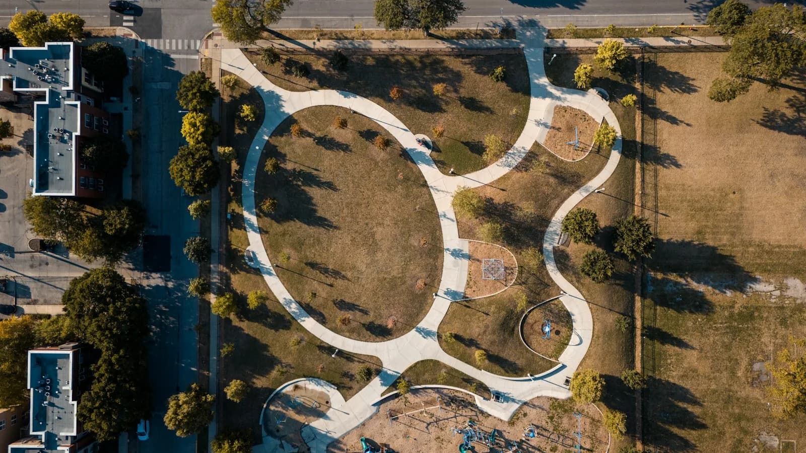 Aerial view of a park in a city