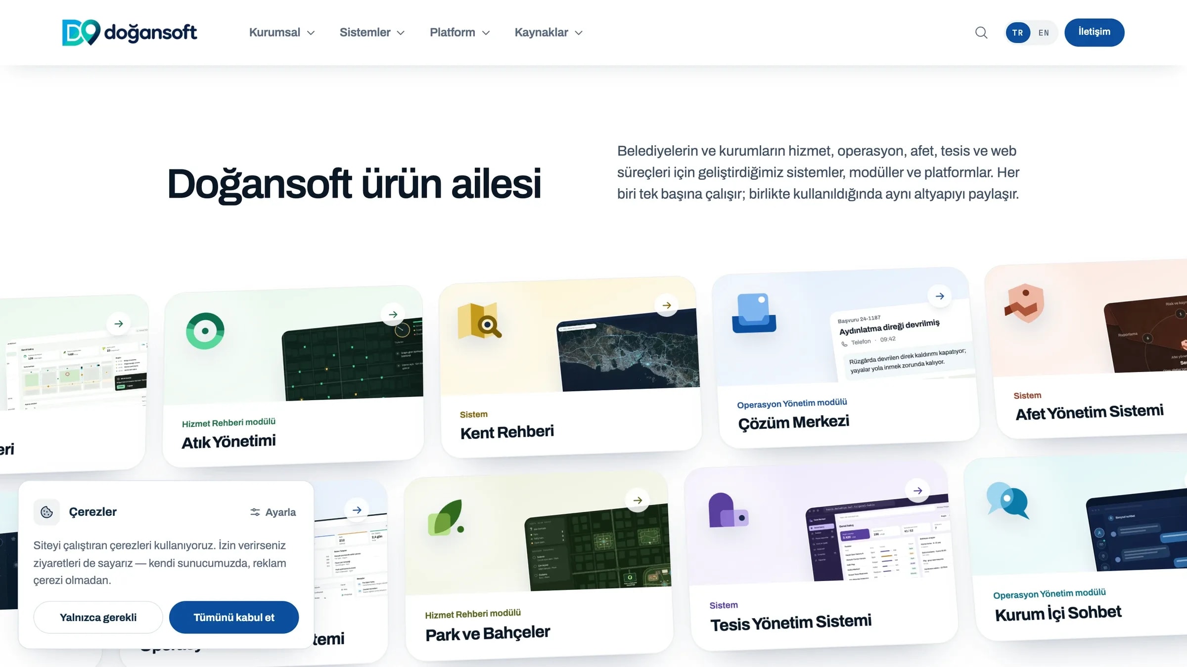 Doğansoft sitesinde ürün ailesi bölümü